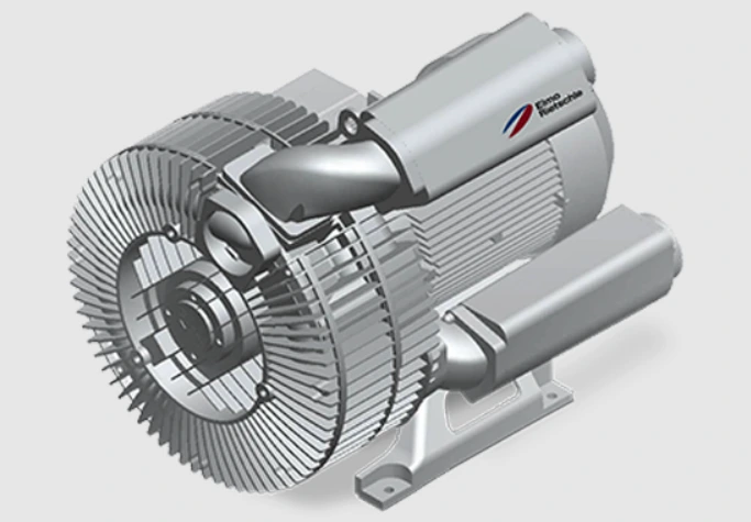Bomba de vácuo industrial Elmo Rietschle com design robusto, ideal para aplicações de sopro e sucção em ambientes industriais diversos.